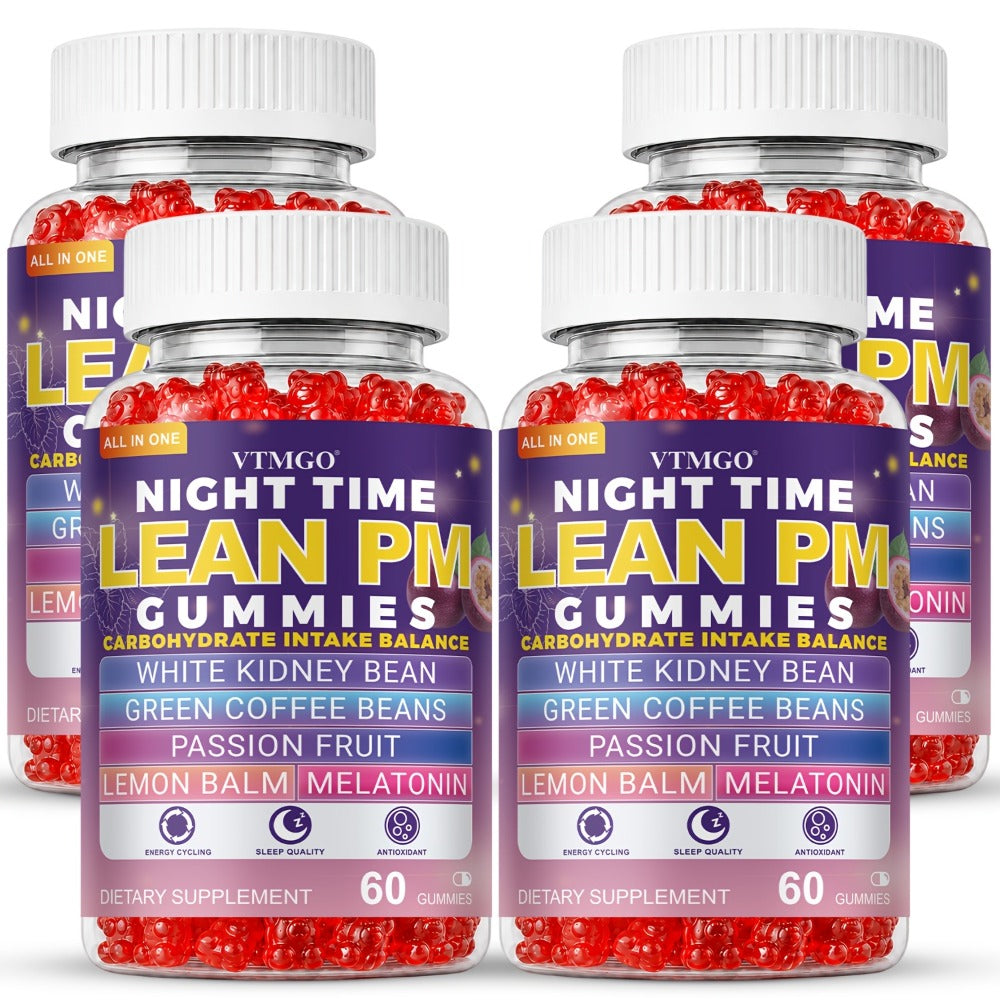 NIGHT TIME LEAN PM GUMMIES: White Kidney Beans, Green Coffee, Lemon Balm, Melatonin, Passionflower - Nature's Source Of Quiet Balance. Night Quietly Becomes The Starting Point for Health, Balance And Change.(60).(1/4/5 Bottles).Family & Holiday Gifts