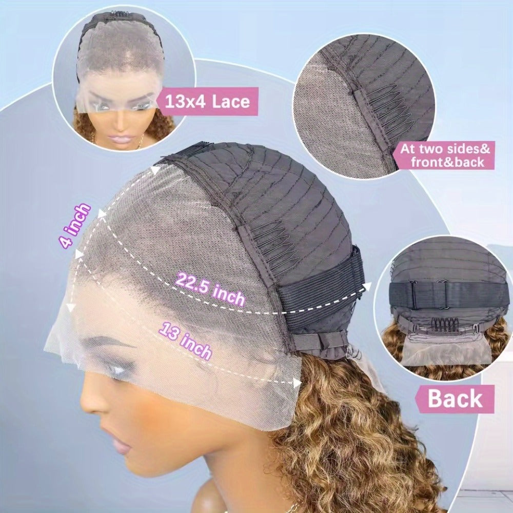 Water Wave Lace Front Wig Human Hair 13x4 — 4/27 Highlight Ombre Blonde, Brazilian Curly Short Bob, Full Lace Frontal Wig for Women, 10 Inch