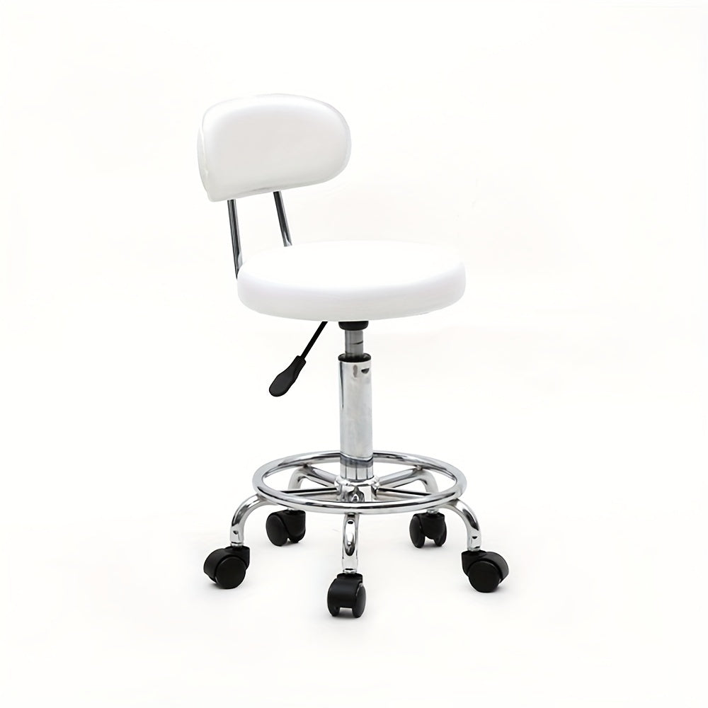 Round Shape Adjustable Salon Stool with Back And Line White