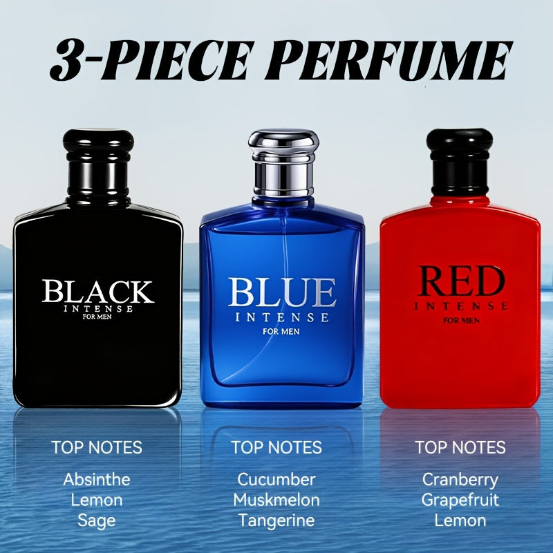 [Men's EDT Gift Set] 3-Piece Men's EDT Gift Set - Absinthe, Lemon & Sage | 1.0 Or 3.4oz Each Bottle | Medium-Intensity Long-Lasting Cologne for Daily, Dating & Holidays