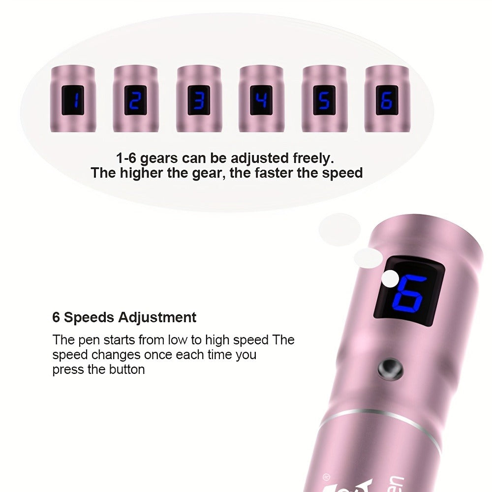 Adjustable 6 Level Derma Pen/Mas Pen with 10pcs Screw Replacement Tips 0.15mm, 500mAh Built-in Battery, Great At-home Skincare Tool