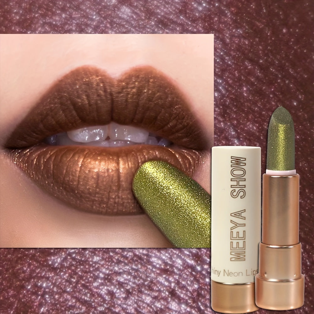 Shimmering Golden Brown Lip Color Adorned with Glitter And a Metallic End, Perfect for Party Cosplay
