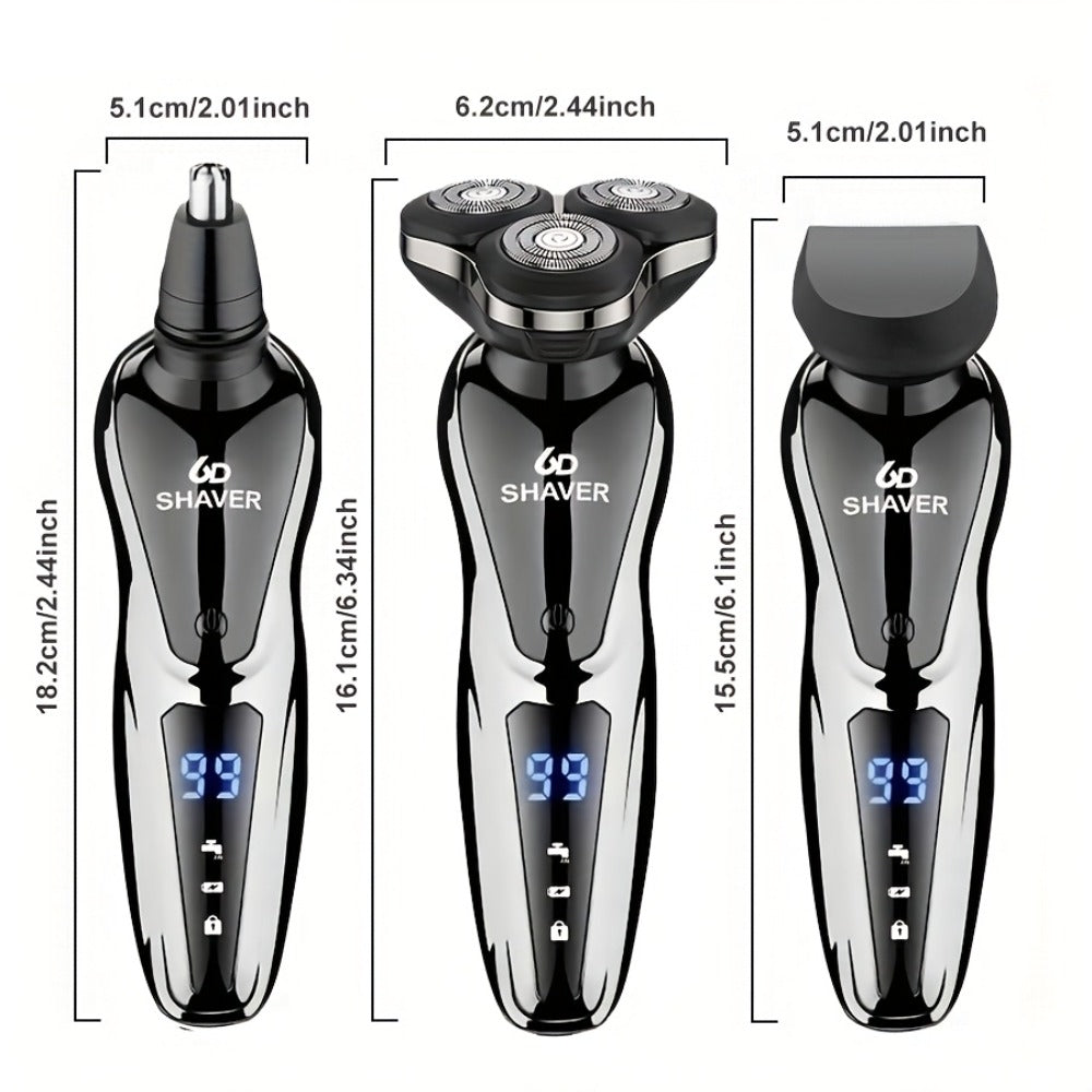 Men' 3-in-1 Electric Razor & Shaver - Portable Beard Trimmer with 3D Floating Blade, Digital Display Suitable for Nose Hair Trimmer, Ear Hair Shaver, Eyebrow Grooming Machine, - Shaving Device