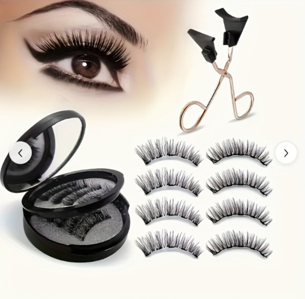 8 Pairs of Natural Glue Free 3D False Eyelashes, No Eyeliner, Reusable Dual Magnetic False Eyelashes Set, with Clip, Reusable, Waterproof, Glue Free, Easy to Wear At Christmas, Ladies Gift