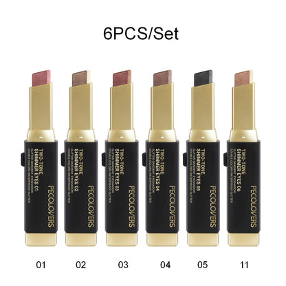 Glitter Eyeshadow Stick Pencil Set 6pcs — Double Color Gradient Shimmer Metallic Eye Shadow Pen, Waterproof 2-in-1 Two Tone Lazy Eye Makeup Tool for Women