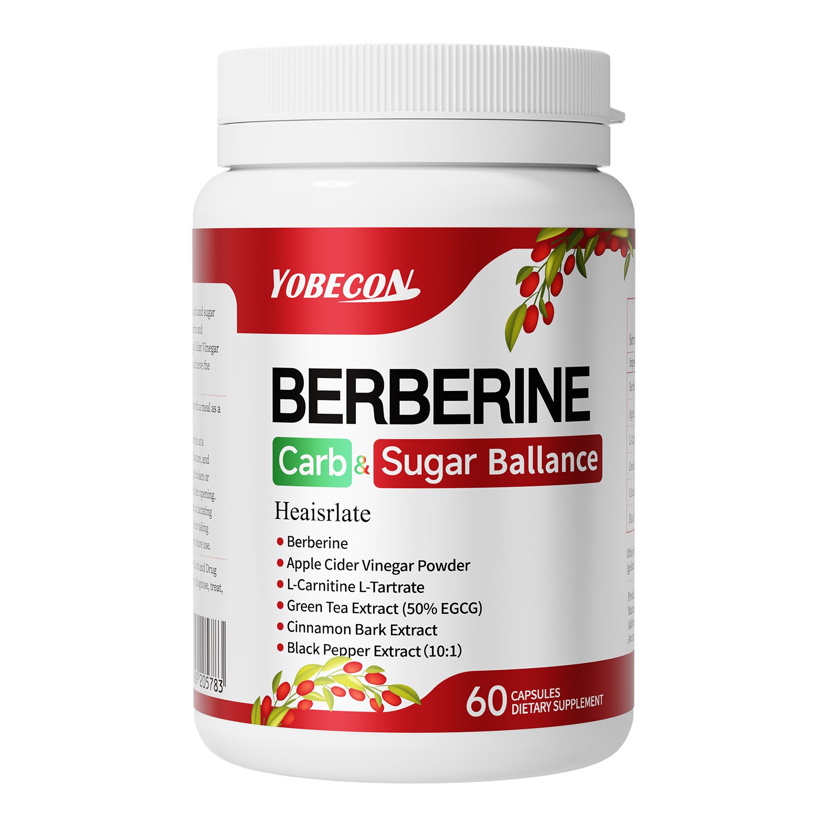 Berberine Capsules with Apple Cider Vinegar, Cinnamon And Green Tea Extract, Supports Healthy Body Shape, Blood Sugar & Digestion, 1Bottle/ 2 Bottles, Suitable for All Ages, 60 Capsules