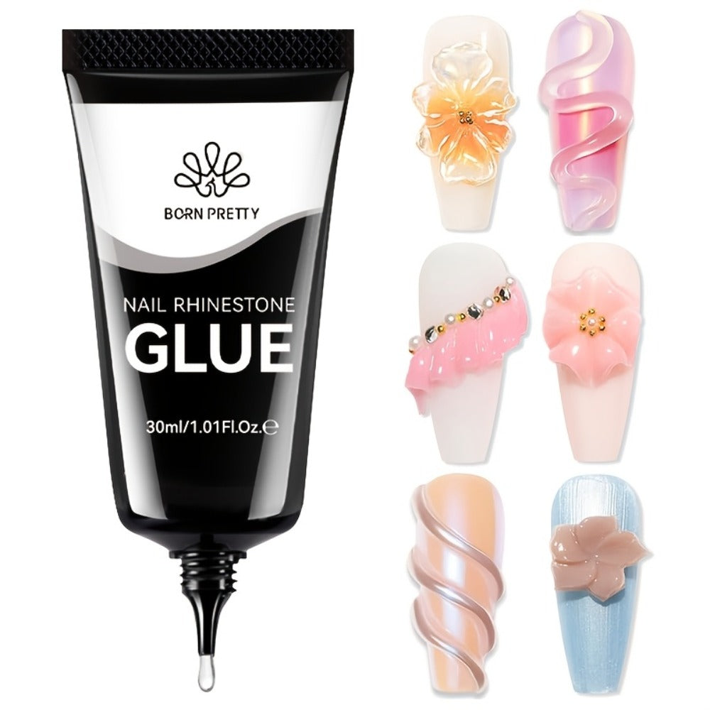 BORN PRETTY Nail Rhinestone Glue 1.01oz 2pcs Gel Nail Glue for Nail Charm 3D Nails Bling Gel for Decoration Nails Gems Nail Supplies