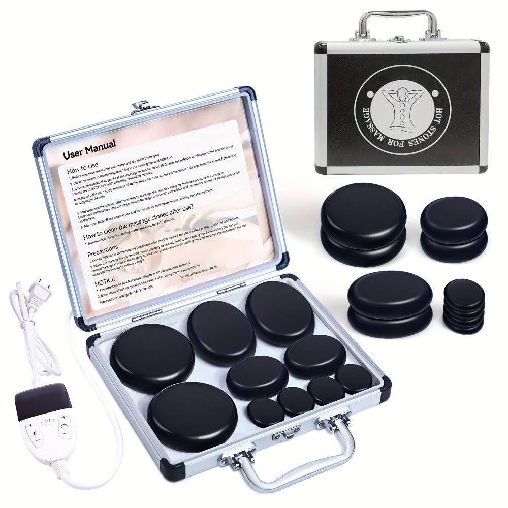 Hot Stone Massage Kit with Temperature Adjustment - 10pcs Hot Stone with Heater Kit, Professional Spa Massage Tool -Suitable for Neck, Abdomen, Back, Legs And Full Body Massage.