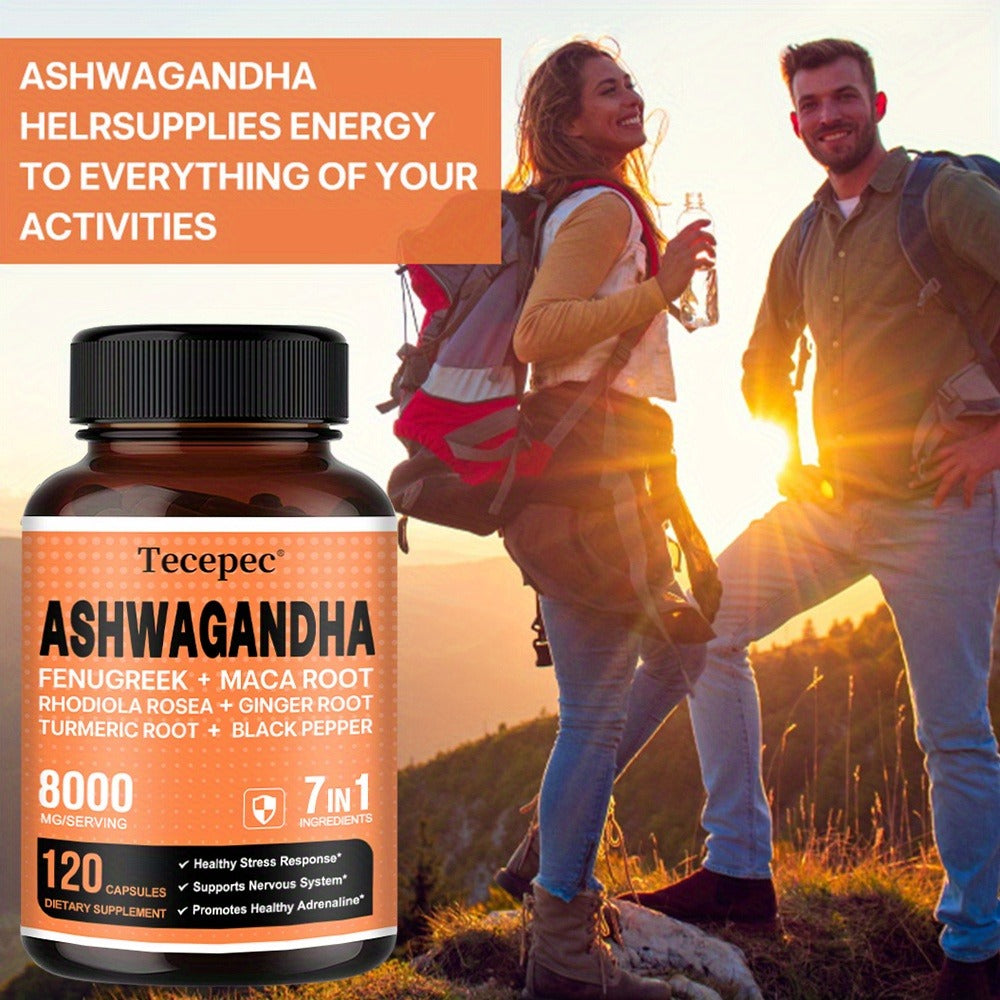 7-in-1 Supplement Containing Ashwagandha, Maca, Rhodiola Rosea, Ginseng, Etc. - Supports Stress And Nerve Health - 120 Capsules(Choose 1 Or 2 Bottles)