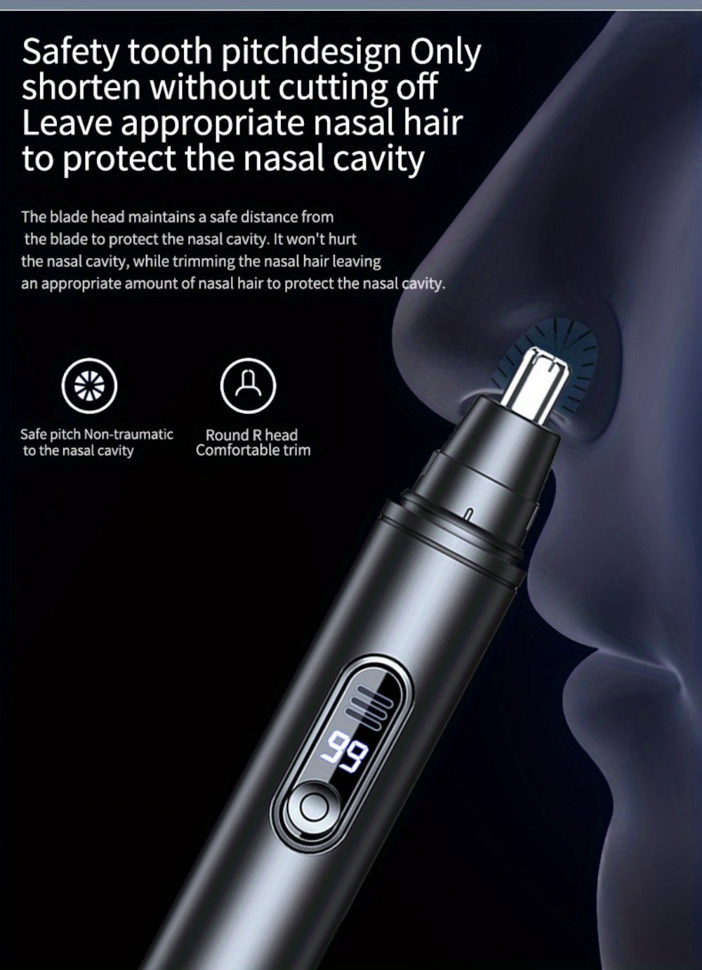 Electric Nose Hair Trimmer, Painless Facial Hair Removal Device for Men And Women - with LED Display Screen, USB Charging, Suitable for Trimming Nose Hair, Ear Hair, Eyebrows, Etc