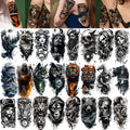 24-Pack Half Sleeve Temporary Tattoos for Adults - Realistic 3D Lion, Eagle, Skull And Greek God Designs | Waterproof Forearm Body Stickers for Men And Women (Gothic Style, Long-Lasting)