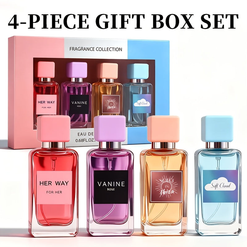 4pcs Women's Luxury Perfume Gift Set - EDP Long-Lasting Floral Scent Perfume Suitable for Dating, Parties & Special Occasions, 4 Different Scents (0.68oz Each), Holiday Gift for Her