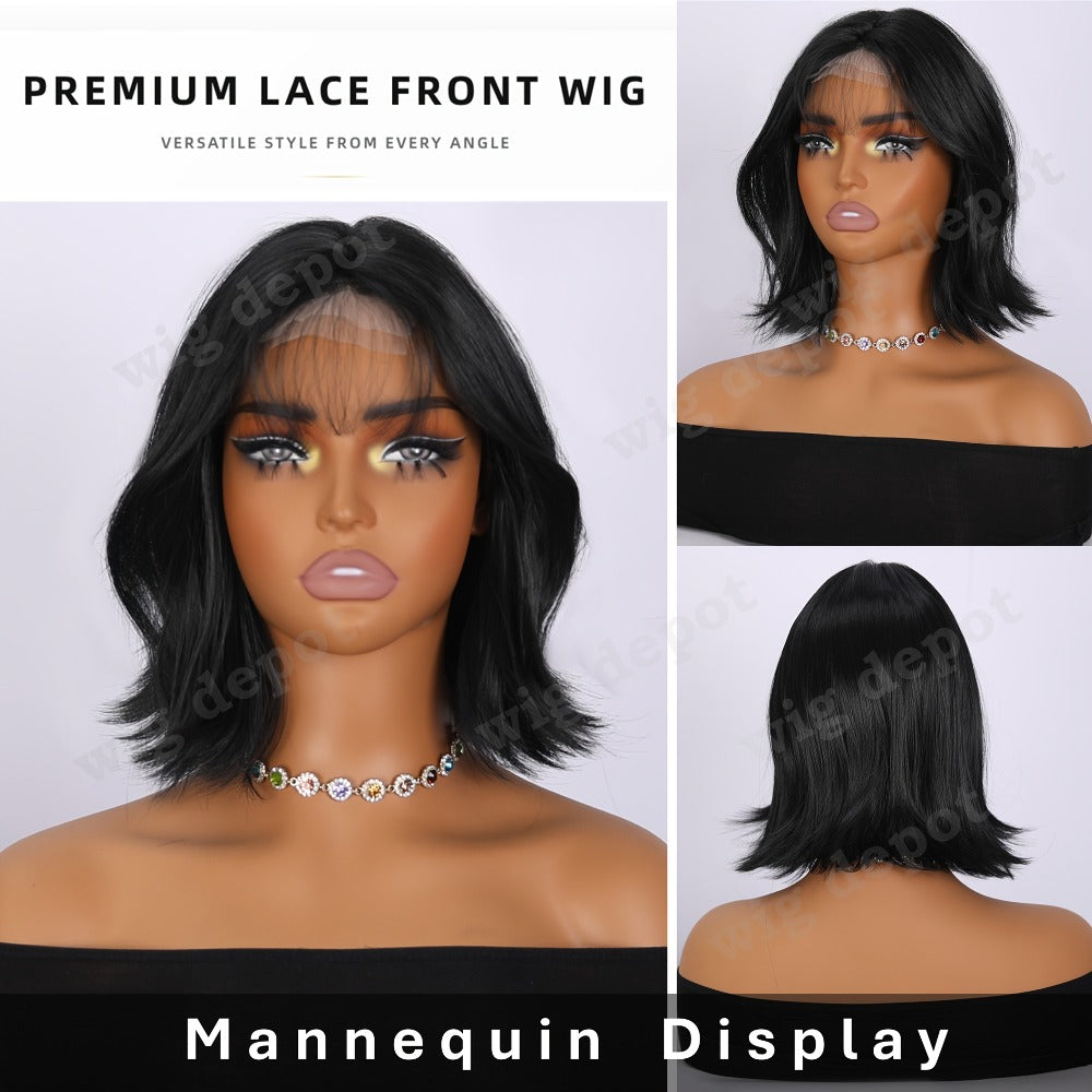 Bob Wig 4x1 U Part Lace Front Rose Net Cap - Middle Part Glueless Wig for Women Brown Highlights Milky White Black Pink 14 Inch