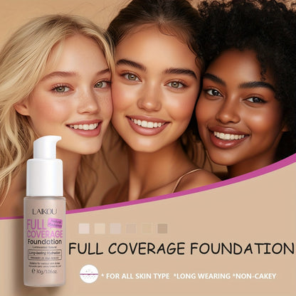 Foundation Full Coverage Hydrating Waterproof Long Lasting LALKOU with Hyaluronic Acid Pear Powder Invisible Pores Flawless Skin 6 Shades Ivory to Tan 2pcs