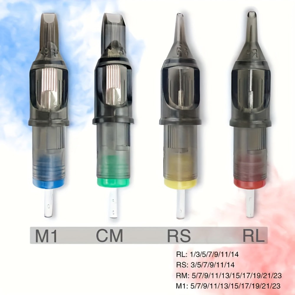 Round Liner Tattoo Cartridge Needles 50pcs Assorted Mix - #10 Bugpin & #12 Standard 3RL 5RL 7RL 9RL 11RL Disposable Membrane Safety Long Taper for Tattoo PMU V2