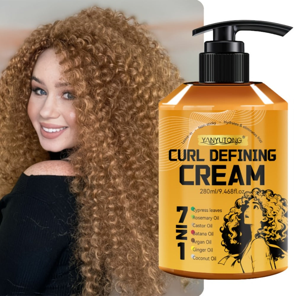 Curl Styling Cream 7-in-1 280ml — Argan Oil & Rosemary Oil Formula for Natural Fluffiness, Frizz Control & Long-Lasting Curl Definition | Waves & Curly Hair