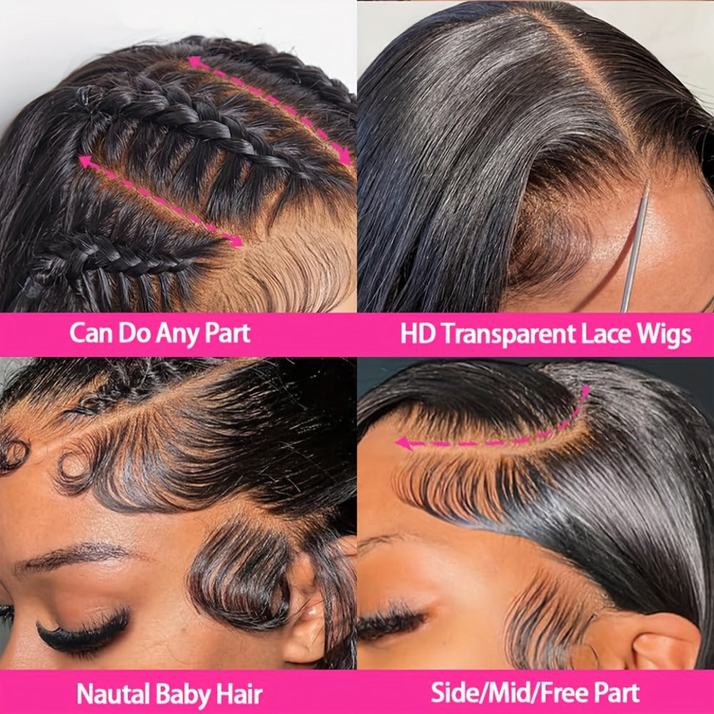 13x4 HD Lace Front Wig Human Hair 200% Density Brazilian Straight Wig Pre-Plucked Baby Hair Ear to Ear Swiss Lace Glueless Natural Hairline 8-38 Inch