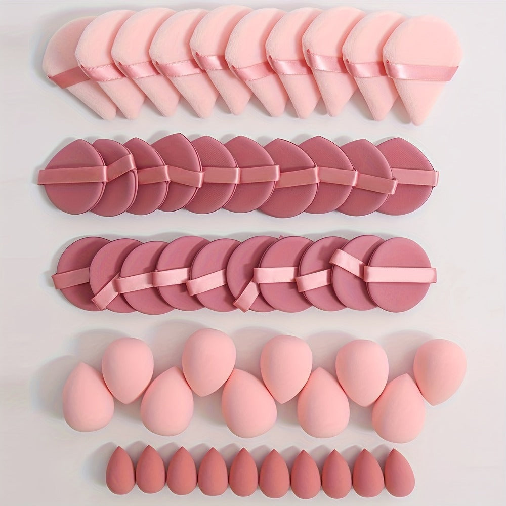 50pcs Makeup Set: 10, 20 Cushion Compacts, 10 Mini/blending Sponges. Ultra-soft Velvet with Eye-contour Design. Latex-free Cushion Puffs for Liquid Foundation/concealer. Dual Wet-dry Use. Universal Shade Fits All Light Beige Tones.