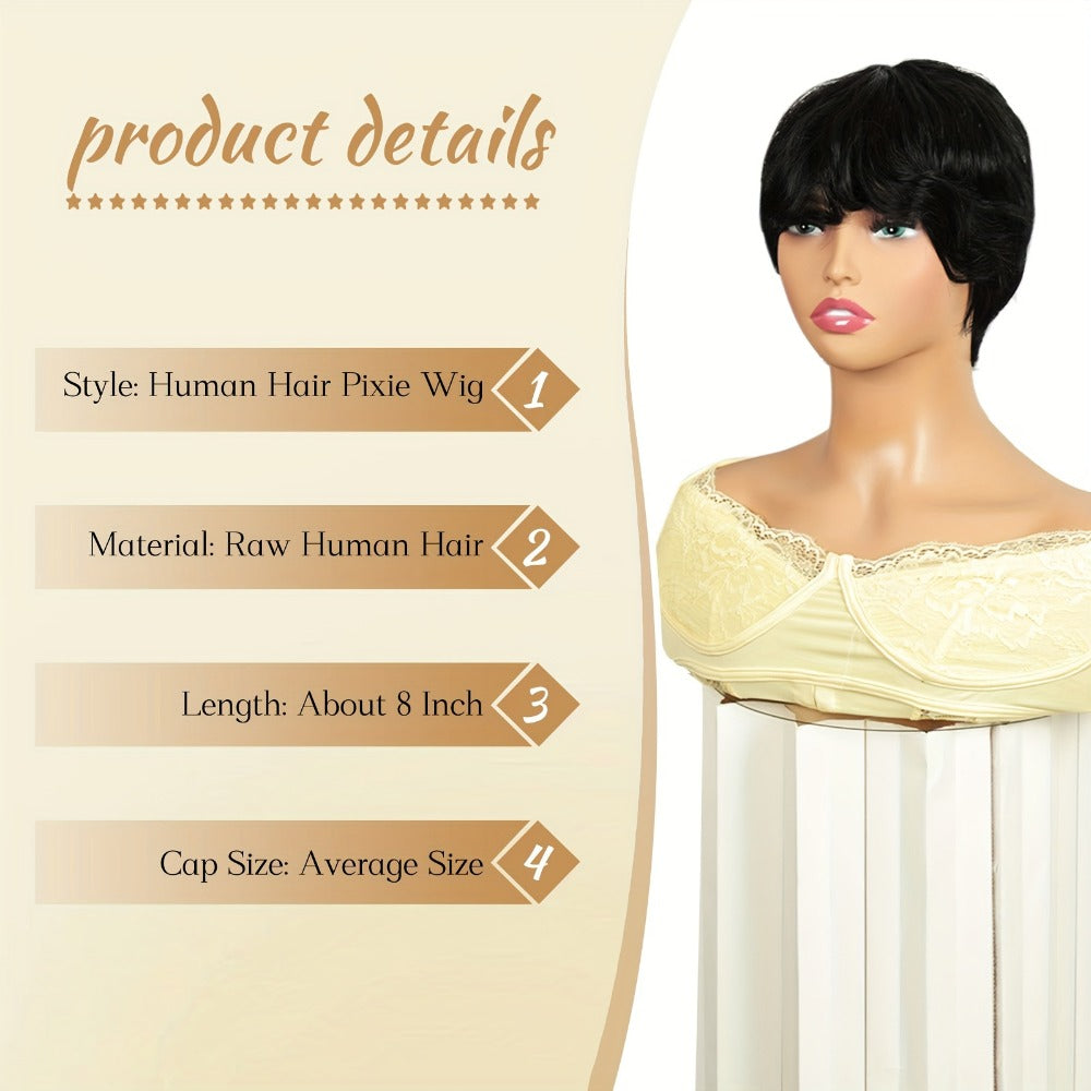 Human Hair Bob Wig Glueless Pre Plucked Pre Cut Pixie Bob Natural Black 8 Inch 130% Density Virgin Brazilian Hair Wig for Black Women