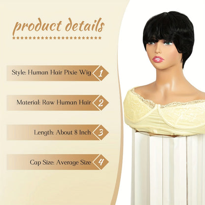 Human Hair Bob Wig Glueless Pre Plucked Pre Cut Pixie Bob Natural Black 8 Inch 130% Density Virgin Brazilian Hair Wig for Black Women