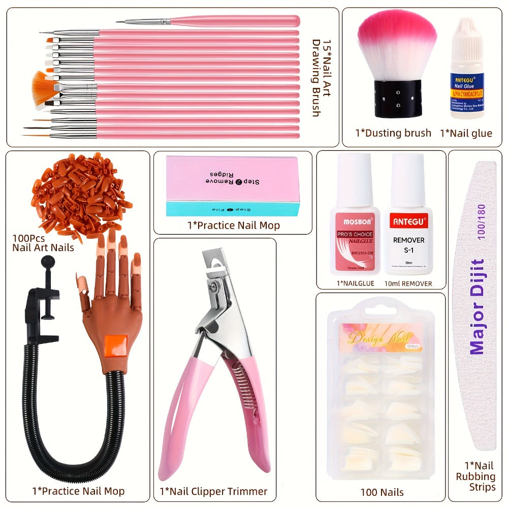 Acrylic Nail Exercise Hand, Flexible Nail Exercise Hand Training Kit, Nail Practice Fake Nail Glove Set