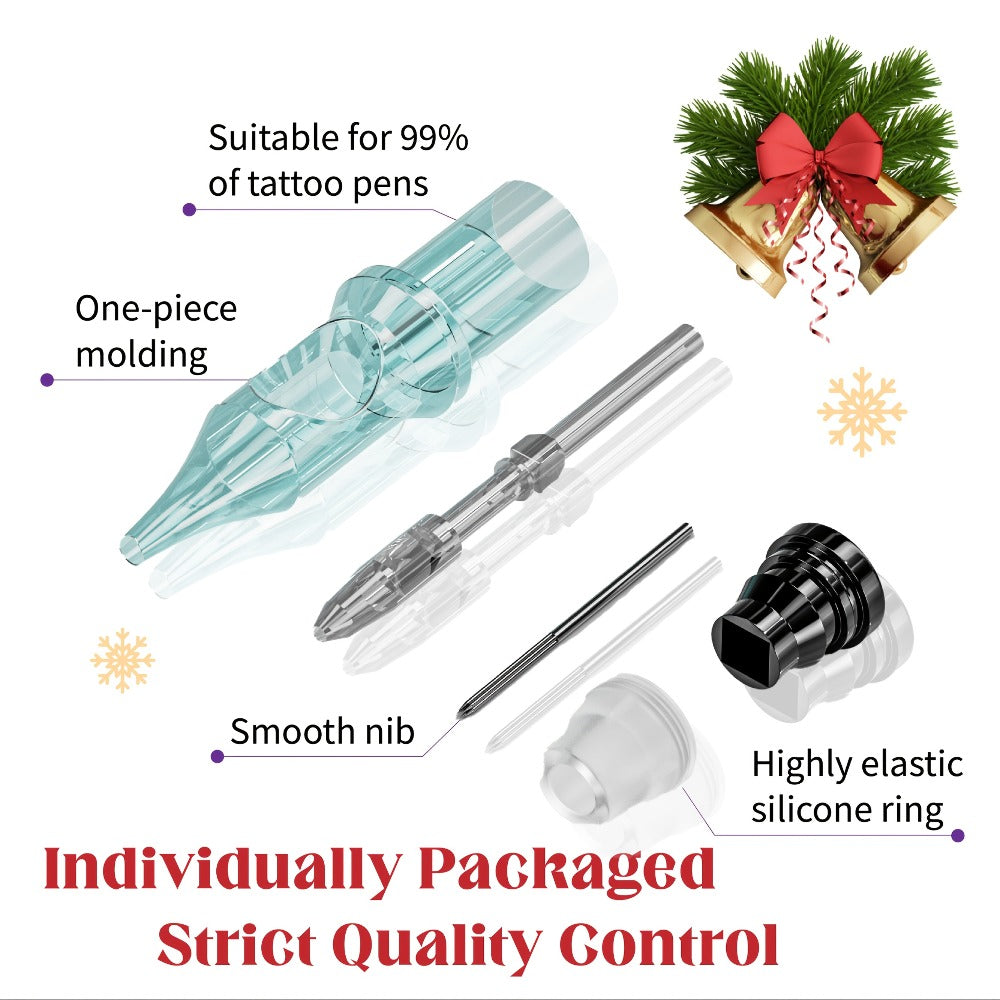 Tattoo Cartridge Needles #10 #12 Standard & Bugpin Round Liner Curved Round Magnum - Assorted 03 05 07 09 11 Disposable Needles for Beginners & Artists, 20/50pcs