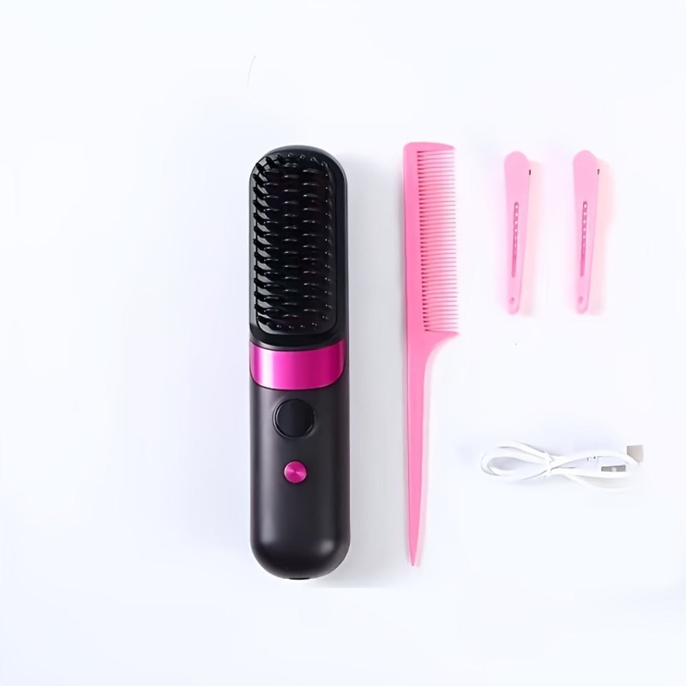 Straightening Brush, Portable Heated Comb, Travel Straightening Comb, Quick- Mini Cordless Straightening Brush, Heat Protection, Ideal for Travel And Daily Use, Suitable for Men's Beards And Women's Hair, Gift for Women And Men