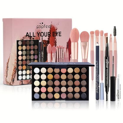 40 Color Eyeshadow Palette Makeup Set - Complete Beginner Eye Makeup Kit with Mascara Eyeliner Brow Pen & Eyeshadow Brush - Berry Pink Purple Shimmer Shades Gift for Women