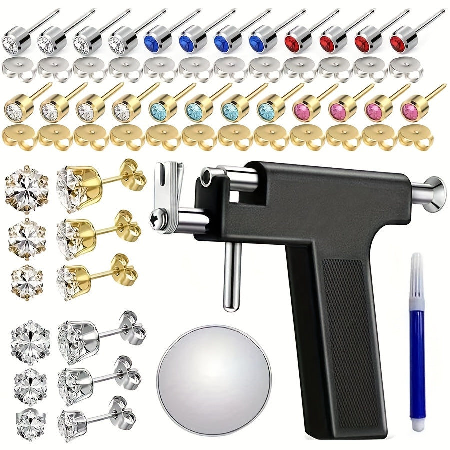 37pcs Professional Ear Piercing Gun Set, Including 24 Stainless Steel Earrings, 12 Crown Earrings, And Safe Ear Hole Gun Tools, To Create Your Exclusive Ear Jewelry Area And Unlock The Wearing Of Earrings.