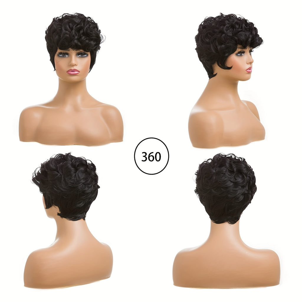 Short Wigs for Short Curly Pixie Cut Wigs with Bangs Pixie Wig Fluffy Heat Resistant Synthetic Fiber Wigs Natural Daily Full Machine Hair Replacement Wigs
