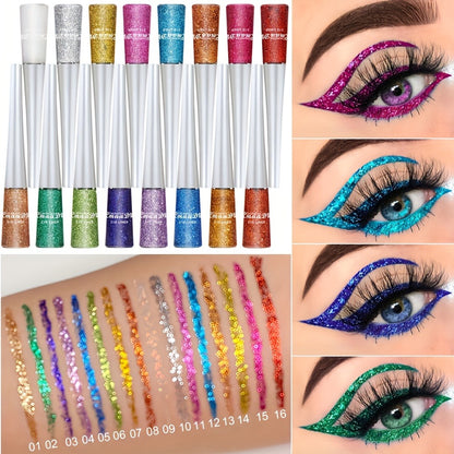 Glitter Liquid Eyeliner Set 16 Colors Sparkling Eye Liner Kit Waterproof Long Lasting Party Stage Festival Makeup Beauty Tool