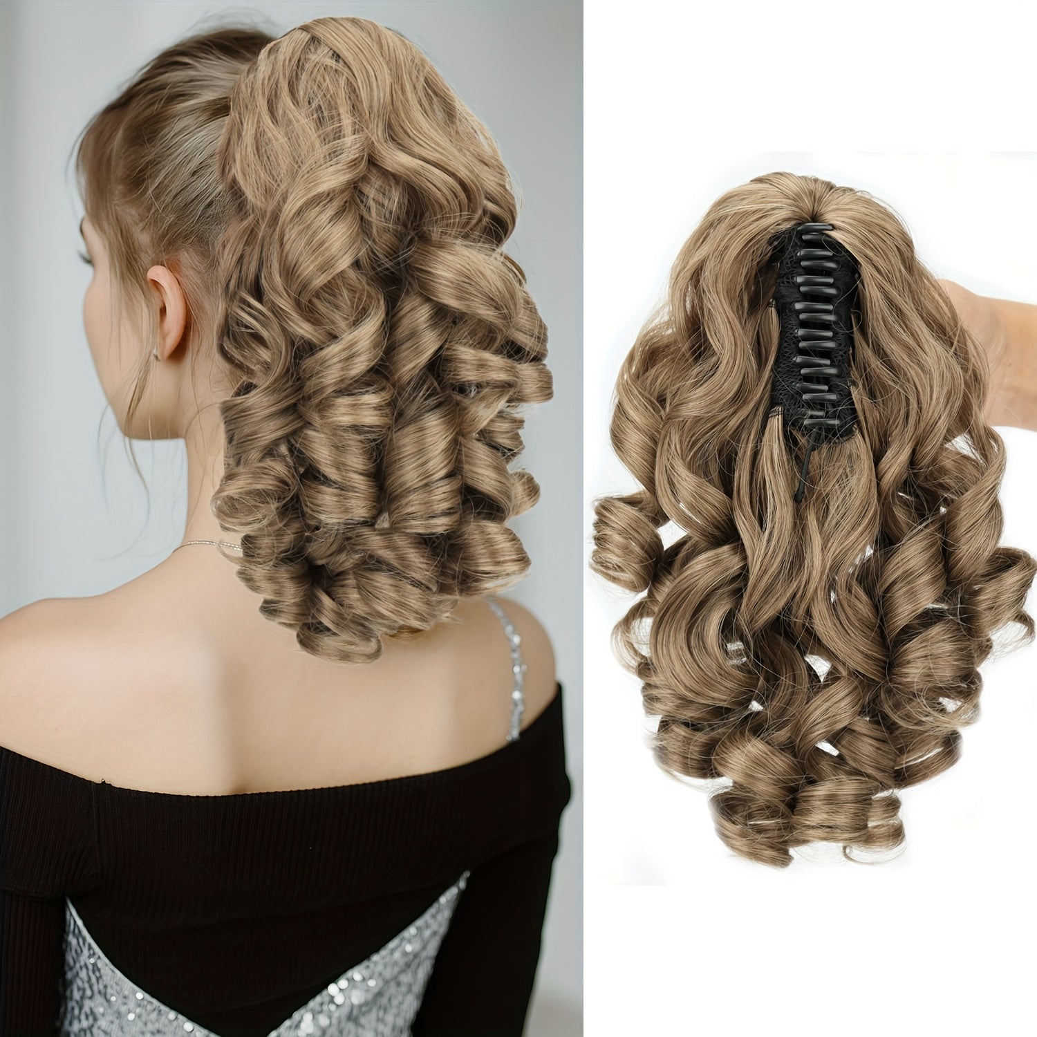 MERISIHAIR Women'S Clip-In Curly Wave Ponytail Wig with Dark Brown Synthetic Hair - Looking Hair Extension for Short Hair, Clip-On Ponytail for Daily Use, Parties, Weddings & Special Events (No Glue/) - Multi-Color