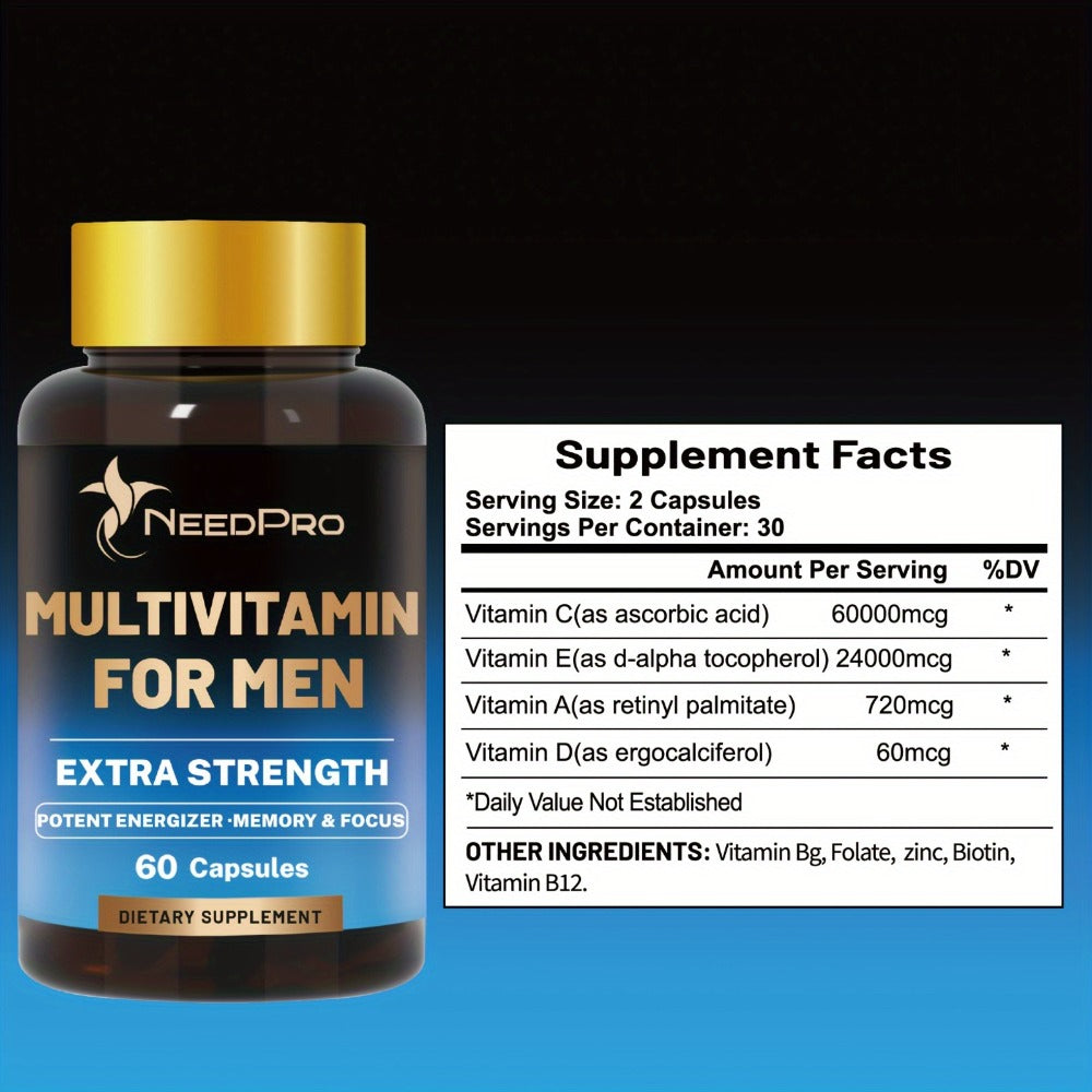 120 Capsules Men'S Vitamin, Rich in Vitamin C, Vitamin A, Vitamin D, Vitamin B6, Folic Acid, Zinc, Biotin, Vitamin B12, Exercise - Healthy Supplement