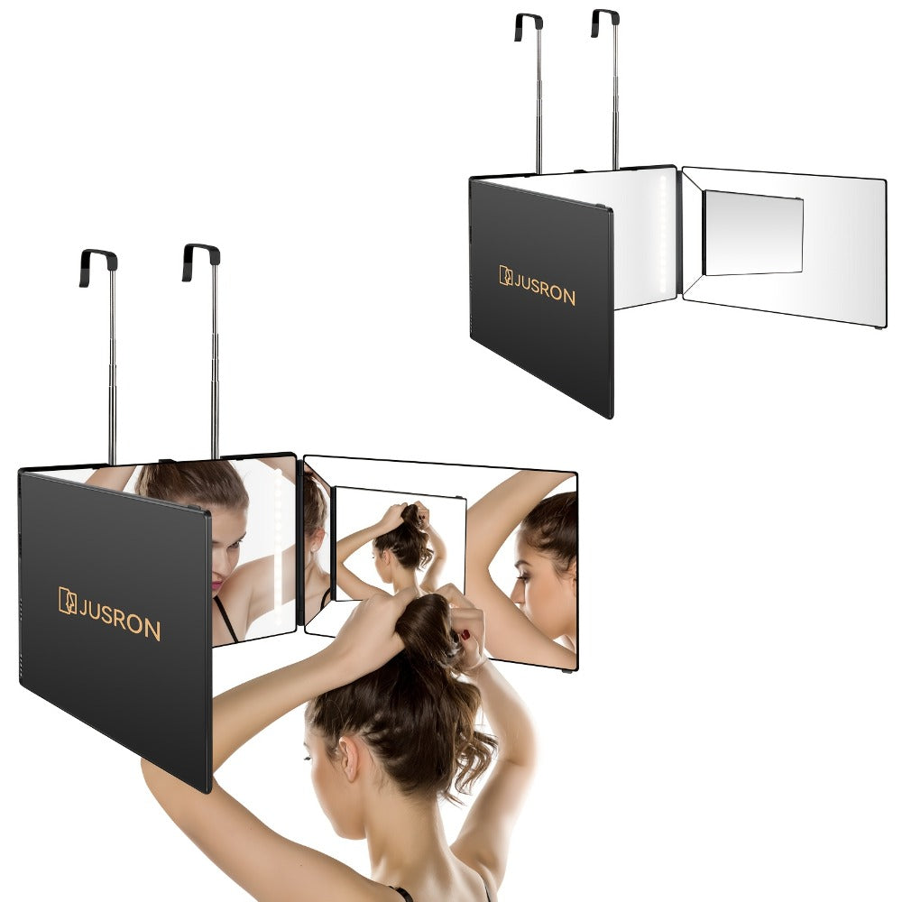 360-Degree Viewing Angle Hair Cutting Mirror, 3-Way Self Haircut Mirror with Clear Anti-Fog HD Glass, USB Rechargeable, Plastic Frame, Beauty And Personal Care Mirror, Wedding Gift, Triple Fold Mirror, Limited Time Discount, Wedding Easter Gifts