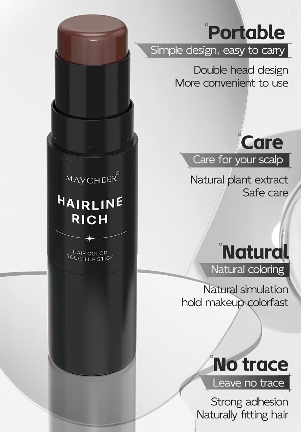 Hair Color Pen Root Touch-Up Stick with Brush | Waterproof Temporary Gray & White Hair Coverage | Plant Squalane Formula | Fast Seamless Application | 3 Shades