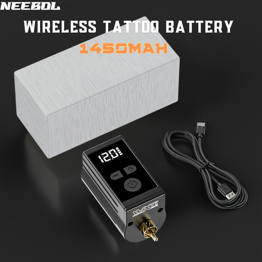 Tattoo Battery Power Supply, 1450Mah Lithium Battery Pack with Display, Tattoo Gun, RCA, Rechargeable Cordless Battery for Tattoo Pen, Rotary Wireless Tattoo Machine Additions As Gift, Body Art Makeup Gift