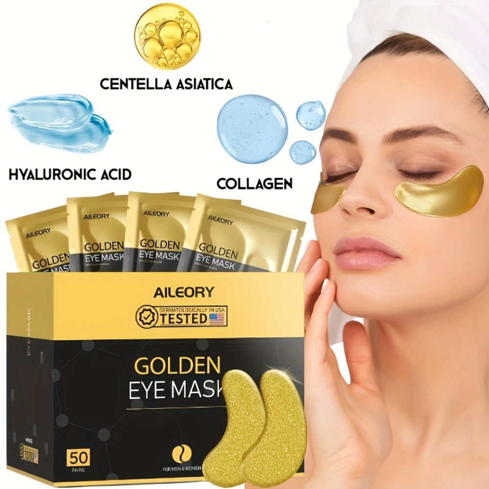 60/100pcs Golden Eye Masks (30 Or 50 Pairs Per Box), a Spacious Holiday Gift Box, Packed with Collagen for Hydrating And Nourishing The Skin, Ideal for Eye Care at Home Or While Traveling, Making It a Perfect Holiday Present for Loved Ones