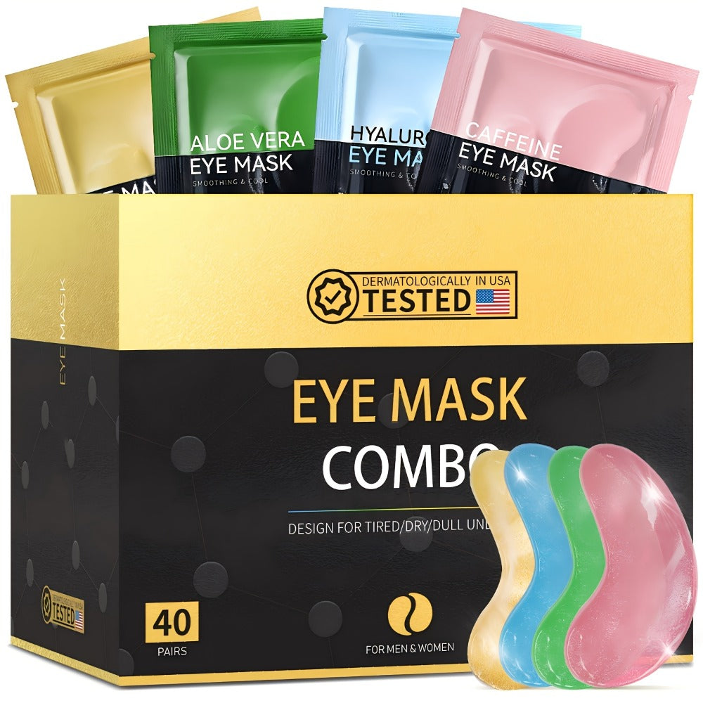 Under Eye Mask Patches 40 Pairs Collagen Caffeine Aloe Vera 4 Types Eye SPA Multi-Color Moisturizing Daily Eye Care Gift Set for Women All Skin Types