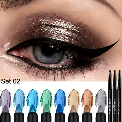 Eyeshadow Sticks & Gel Eyeliner Set 8/16PCS Shimmer Highly Pigmented Waterproof Smudge-Proof Multi-Use Eye Makeup Kit for Festival Party Colorful Looks