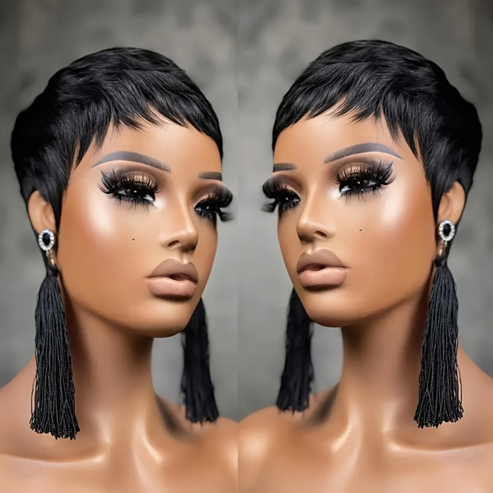 Pixie Cut Wig Human Hair Glueless Short Wig for Women 150% Density Straight Layered Bob Wig Pre Plucked Rose Net Cap Wear and Go Natural Black Daily Special Occasions