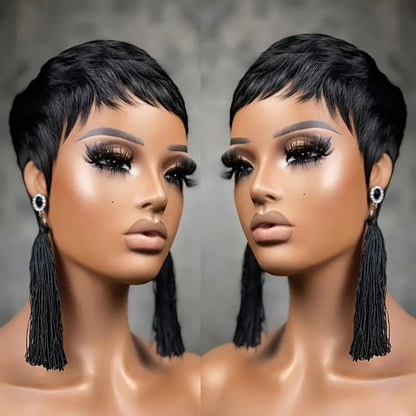 Pixie Cut Wig Human Hair Glueless Short Wig for Women 150% Density Straight Layered Bob Wig Pre Plucked Rose Net Cap Wear and Go Natural Black Daily Special Occasions