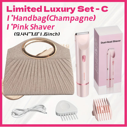 Bikini Trimmer for Women 2-in-1 Dual Head IPX7 Waterproof Electric Shaver - Body Hair Trimmer and Facial Hair Remover for Bikini Underarm Leg Arm Face 90-Min Battery USB Charge Pink