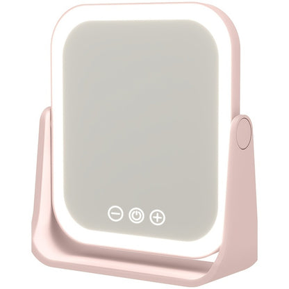 LED Makeup Mirror Folding with Touch Screen - USB Rechargeable Portable Vanity Mirror, Tri-Color Dimmable Lighting, Travel Desk Tabletop Use, Square or Round, Pink or White