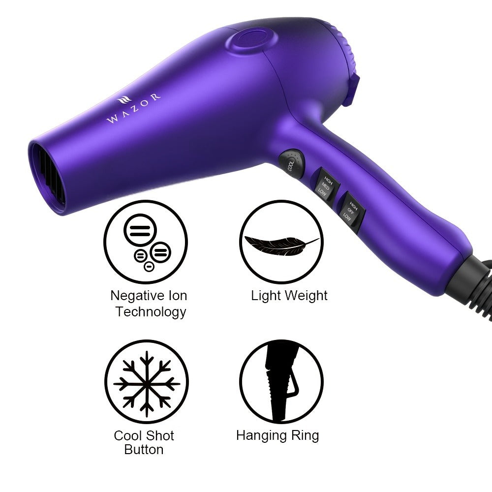 Powerful Hair Dryer 1875W Ionic Blow Dryer with Diffuser And Contractor, Dry Hair Fast with Less Frizz, Shine, 3 Heat/2 Speed for Optimal Styling, AC Motor Pro Hair Dryer with ALCI Plug, Black