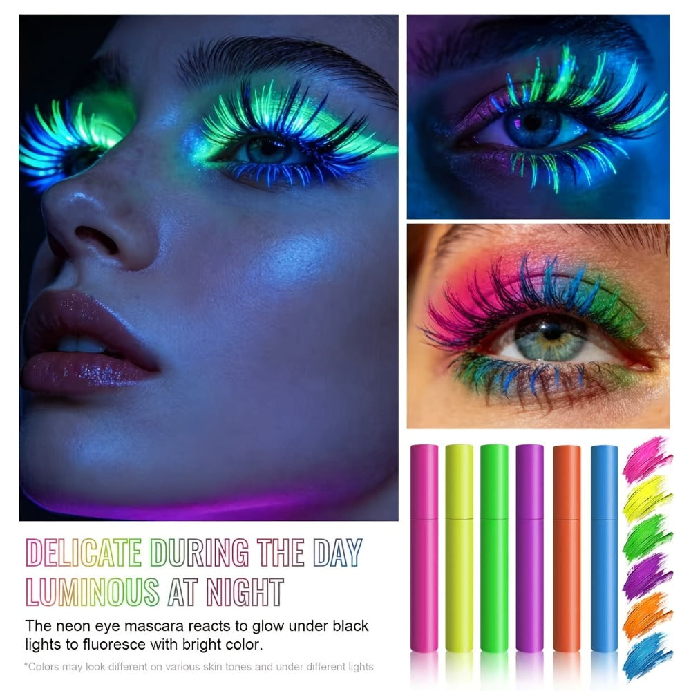Colorful Mascara Set 6pcs - Curling Volumizing Waterproof Smudgeproof Long-Lasting Mascara for Eyelashes, Purple Green Red Yellow Orange Blue Mascara, Makeup Gift Set for Girls