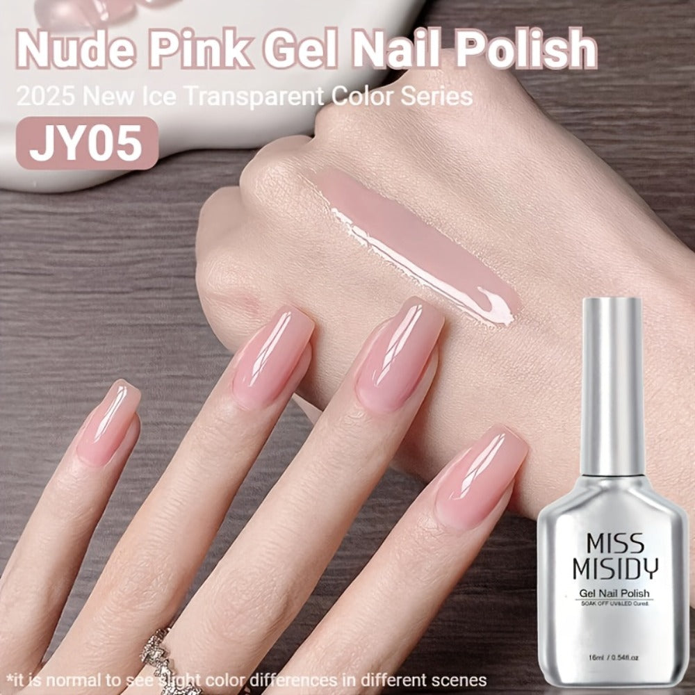 0.54oz Nude Pink Gel Nail Polish - Ice Transparent Color Series, JY05, Alcohol-Free, Unscented, Long-Lasting Nail Care | Smooth Finish | Durable Nail