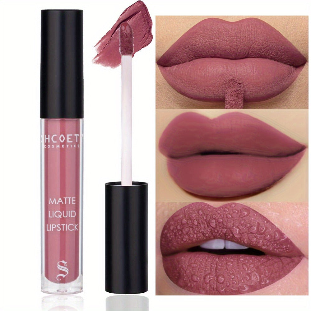 Matte Lip Glaze Set of 3 — Long-Lasting Waterproof Velvet Lip Mud in Brown, Pink & Red, Non-Stick Non-Greasy Formula, Cute Bear Packaging, Perfect for Daily Wear, Party & Festival Makeup