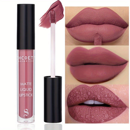 Matte Lip Glaze Set of 3 — Long-Lasting Waterproof Velvet Lip Mud in Brown, Pink & Red, Non-Stick Non-Greasy Formula, Cute Bear Packaging, Perfect for Daily Wear, Party & Festival Makeup