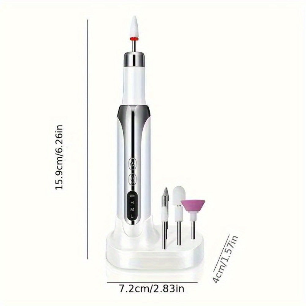 Electric Nail Drill, Cordless Nail Drill, Electric Nail File, USB Rechargeable Portable Nail Drill for Manicure Pedicure And Polishing, with 12 Nail Drill Bits And Sanding Bands, White