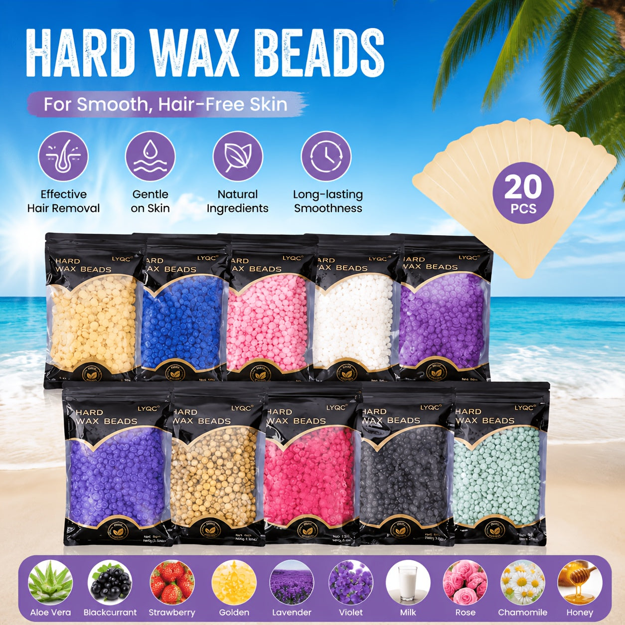 Hair Removal Wax Beads, Professional Hard Wax Beads 1000G with 20 Applicators for Full Body, Gentle Wax Beads Hair Removal, Unisex, Christmas Gift for Men, Makeup